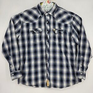 Larry Mahan Shirt Mens XXL Western Pearl Snap Long Sleeve Blue‎ Plaid Rodeo
